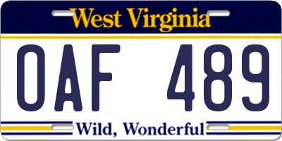 WV license plate OAF489