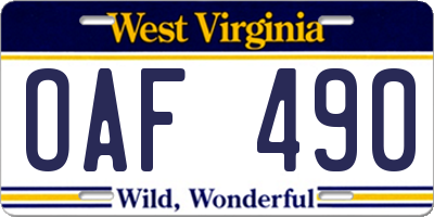 WV license plate OAF490