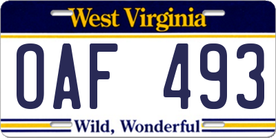 WV license plate OAF493