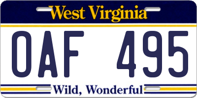 WV license plate OAF495