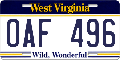 WV license plate OAF496
