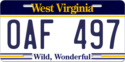 WV license plate OAF497