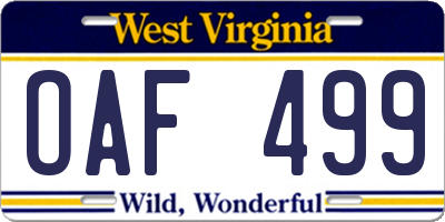 WV license plate OAF499