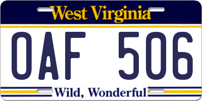 WV license plate OAF506