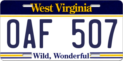WV license plate OAF507