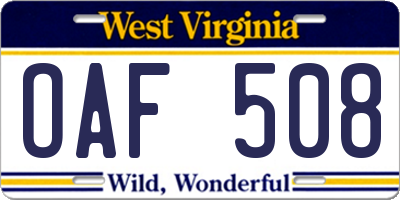 WV license plate OAF508