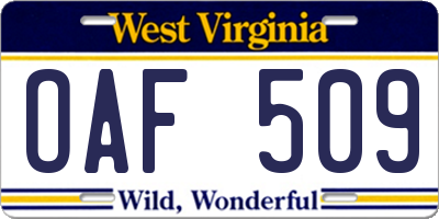 WV license plate OAF509