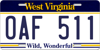 WV license plate OAF511