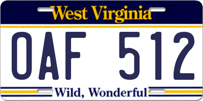 WV license plate OAF512