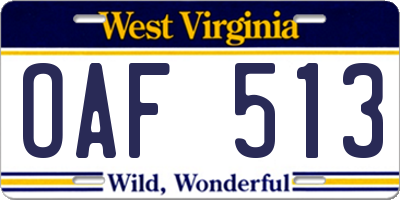 WV license plate OAF513