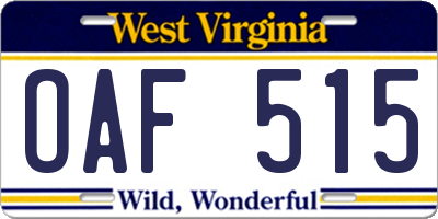 WV license plate OAF515