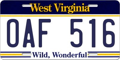 WV license plate OAF516