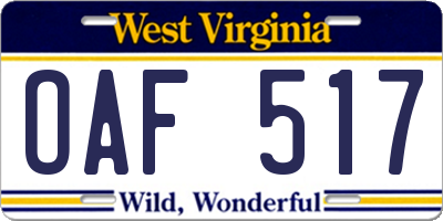 WV license plate OAF517