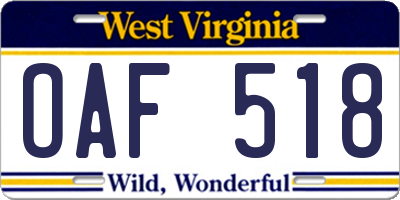 WV license plate OAF518