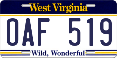 WV license plate OAF519