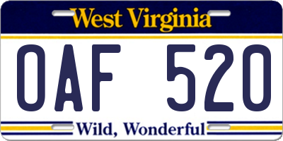 WV license plate OAF520