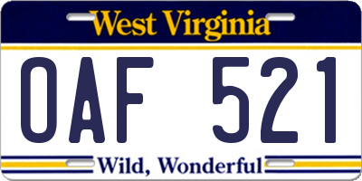 WV license plate OAF521