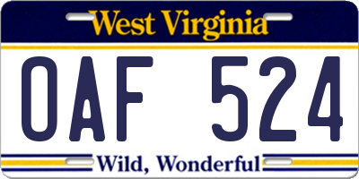 WV license plate OAF524