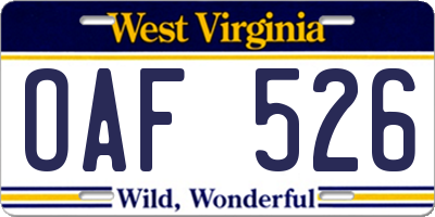 WV license plate OAF526
