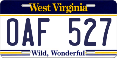 WV license plate OAF527