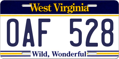 WV license plate OAF528