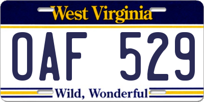 WV license plate OAF529