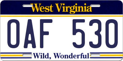 WV license plate OAF530