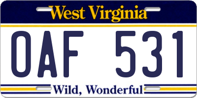WV license plate OAF531