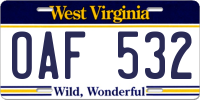 WV license plate OAF532