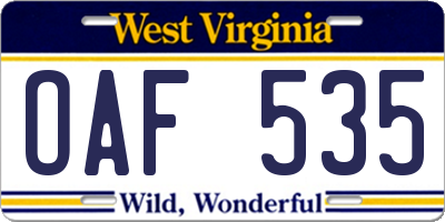 WV license plate OAF535
