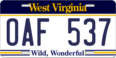 WV license plate OAF537