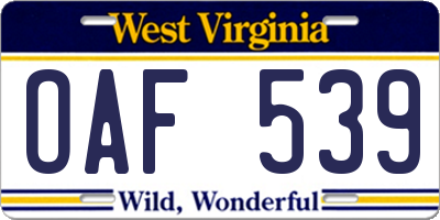 WV license plate OAF539