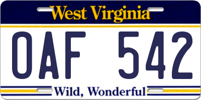 WV license plate OAF542