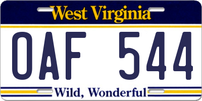 WV license plate OAF544