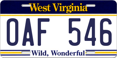 WV license plate OAF546