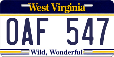 WV license plate OAF547