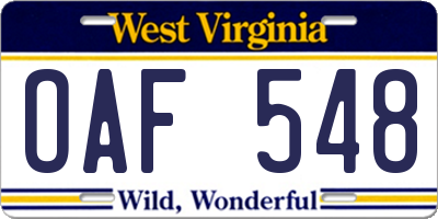 WV license plate OAF548