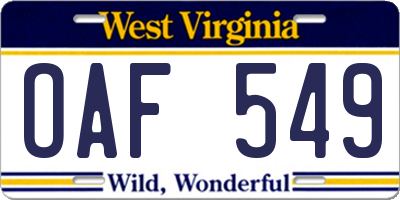 WV license plate OAF549