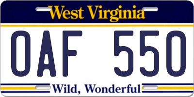 WV license plate OAF550