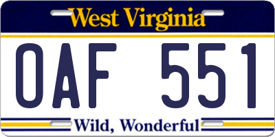 WV license plate OAF551