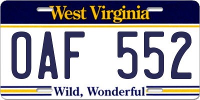 WV license plate OAF552