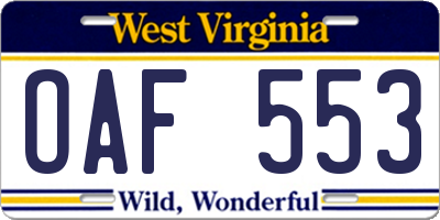 WV license plate OAF553
