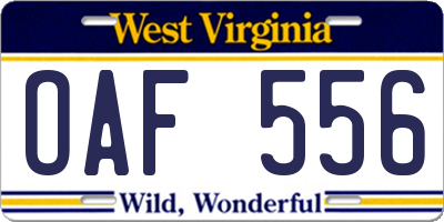 WV license plate OAF556