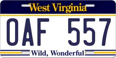 WV license plate OAF557