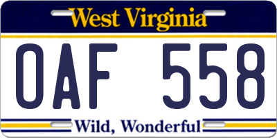 WV license plate OAF558