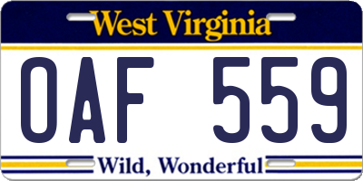 WV license plate OAF559