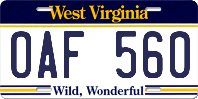 WV license plate OAF560