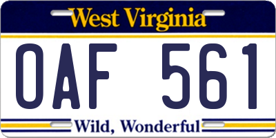 WV license plate OAF561