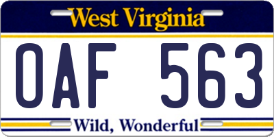 WV license plate OAF563