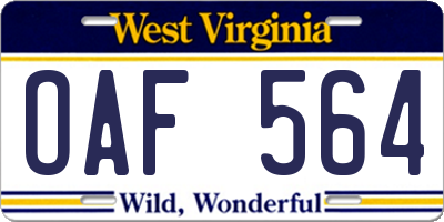 WV license plate OAF564